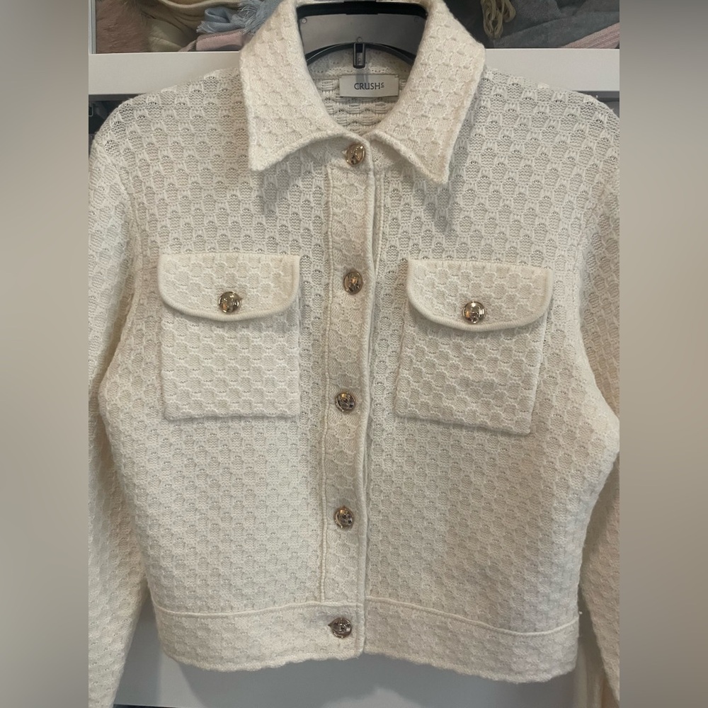 Crush ( from club Monaco )  Cream ivory short Textured Knit Jacket BNWT size Xs